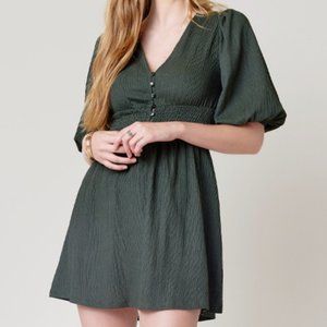 Francesca's Dark Green Zoey Puff Sleeve Mini Dress